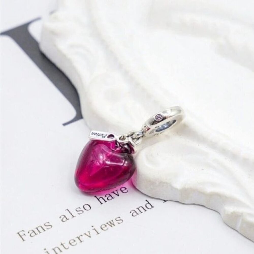 S925 Sterling Silver Cristal Natural Heart Potion Charm